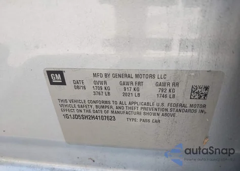 2017 Chevrolet Sonic Lt Auto from USA, damaged, VIN 1G1JD5SH2H4107623